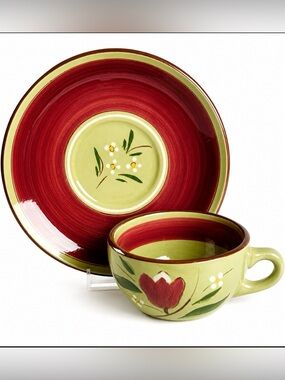 Stangl Pottery 'Magnolia' Flat Cup & Saucer Set (Set 4) Mid Century Modern